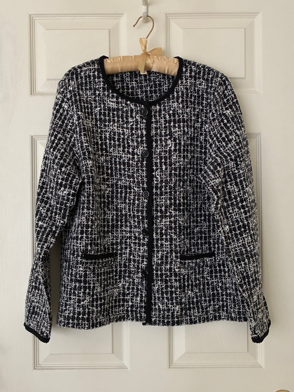JM Collection Boucle Tweed Cardigan Black White Size Large - Picture 1 of 6